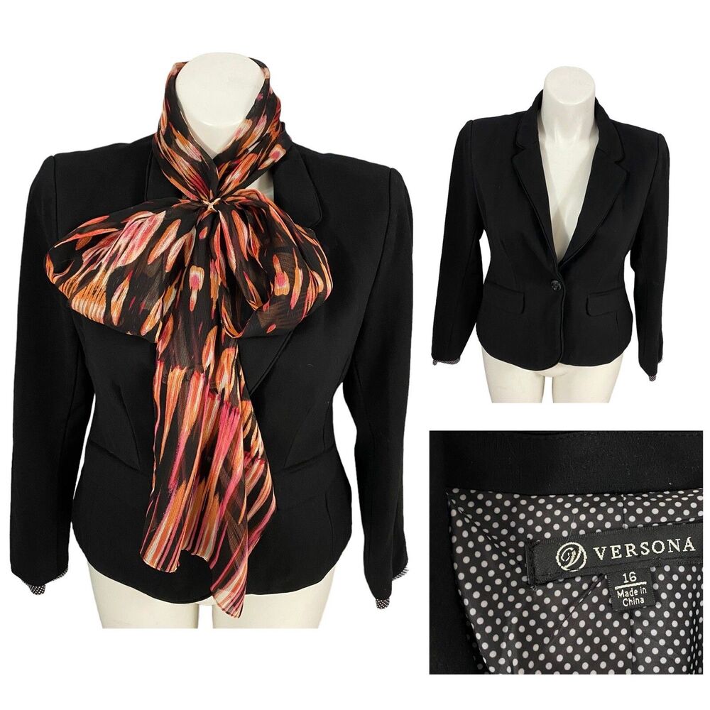 Versona Blazer Womens Size 16 Black Work Office Jacket Basic Minimalist Corpcore